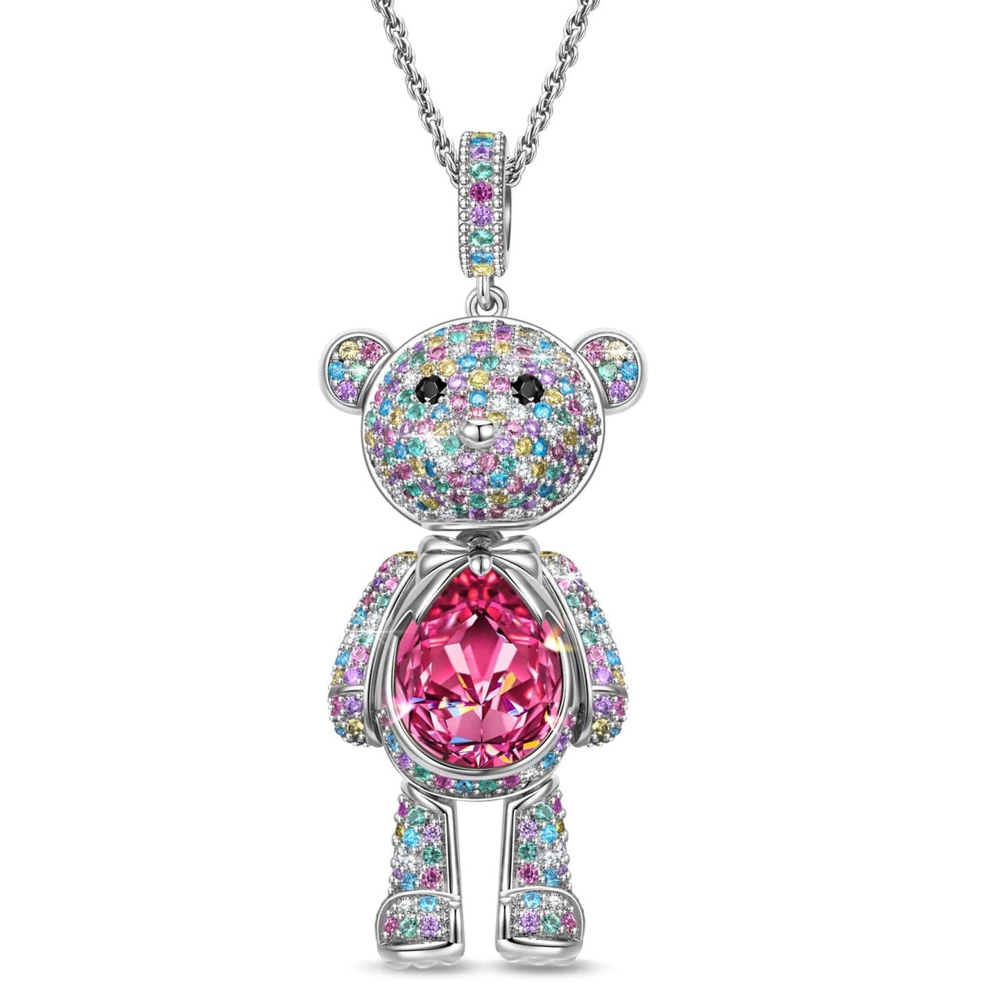 Forever Teddy Bear Pendant Rope Chain Necklace In White Gold Plated - Created With SWAROVSKI® Crystals