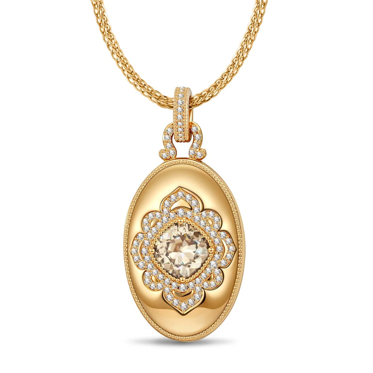 Memory Locket Rope Chain Necklace In 14K Gold Plated - Created With SWAROVSKI® Crystals