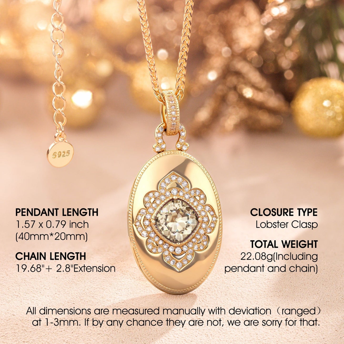 Memory Locket Rope Chain Necklace In 14K Gold Plated - Created With SWAROVSKI® Crystals