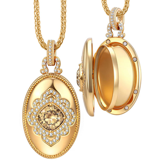 gona- Memory Locket Rope Chain Necklace In 14K Gold Plated - Created With SWAROVSKI® Crystals