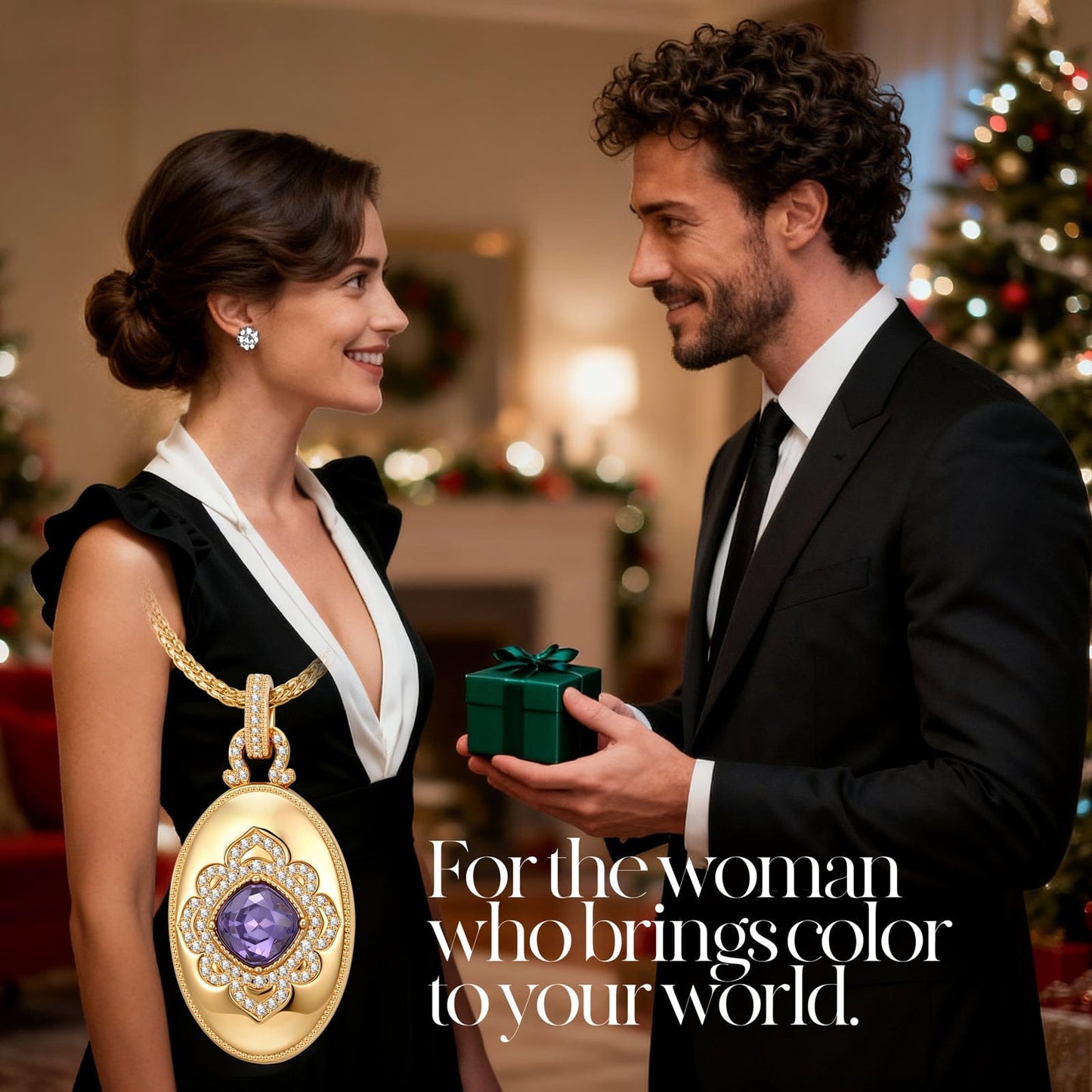 Memory Locket Rope Chain Necklace In 14K Gold Plated - Created With SWAROVSKI® Crystals