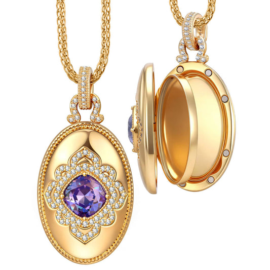 gona- Memory Locket Rope Chain Necklace In 14K Gold Plated - Created With SWAROVSKI® Crystals