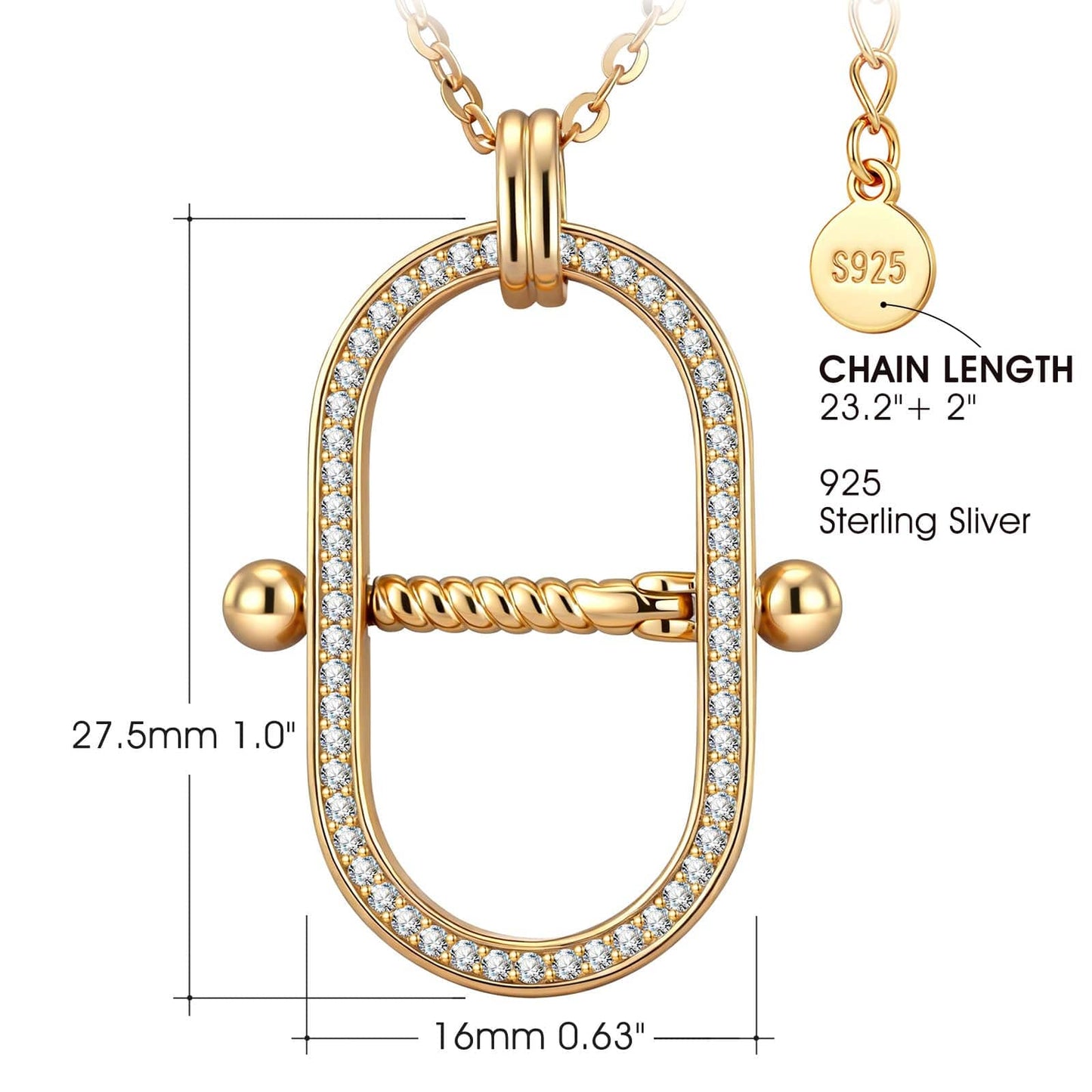 Interchangeable Charm Holder Necklace – Versatile Archway Pendant, Customize with Any Charms, 925 Sterling Silver Chain (23.2” + 2” Extender)