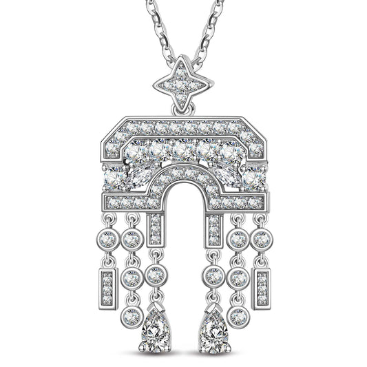 gon- Sterling Silver Necklace Chain Arch of Triumph Tarnish-resistant Silver Tassels Pendant Necklace In White Gold Plated