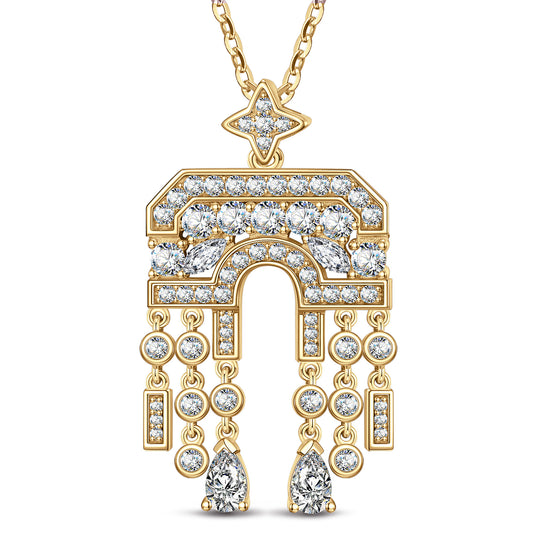 gon- Sterling Silver Necklace Chain Arch of Triumph Tarnish-resistant Silver Tassels Pendant Necklace In 14K Gold Plated