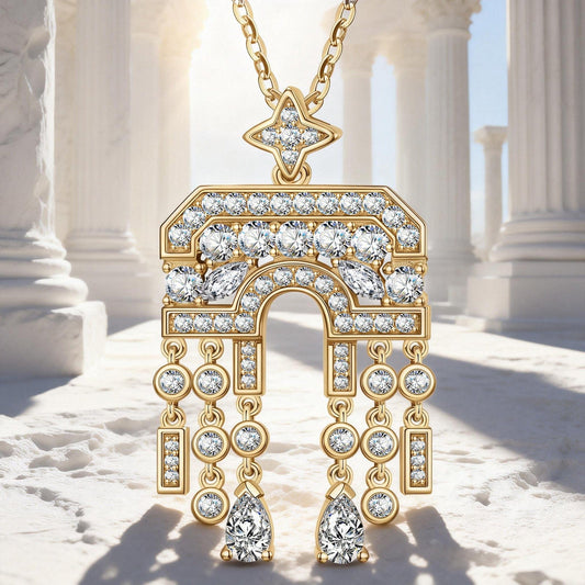 gona- Sterling Silver Necklace Chain Arch of Triumph Tarnish-resistant Silver Tassels Pendant Necklace In 14K Gold Plated