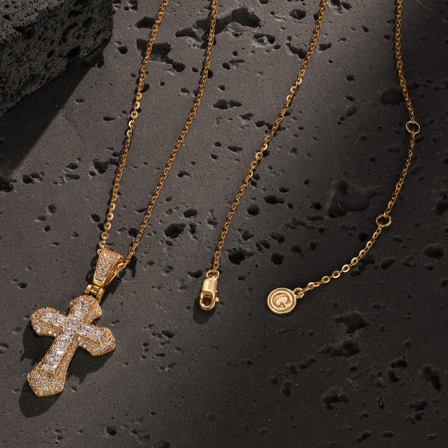 Sterling Silver Necklace Chain Divine Blessing Tarnish-resistant Silver Cross Pendant Necklace In 14K Gold Plated