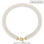 Tarnish-resistant Silver Vintage-Inspired Triple Row Pearl Necklace with Gold-Tone T-Bar Clasp - Created With Swarovski® Pearls 4mm-6mm