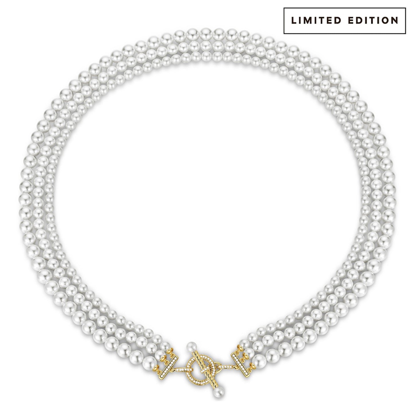 Tarnish-resistant Silver Vintage-Inspired Triple Row Pearl Necklace with Gold-Tone T-Bar Clasp - Created With 4.5mm-6mm Shell Pearls