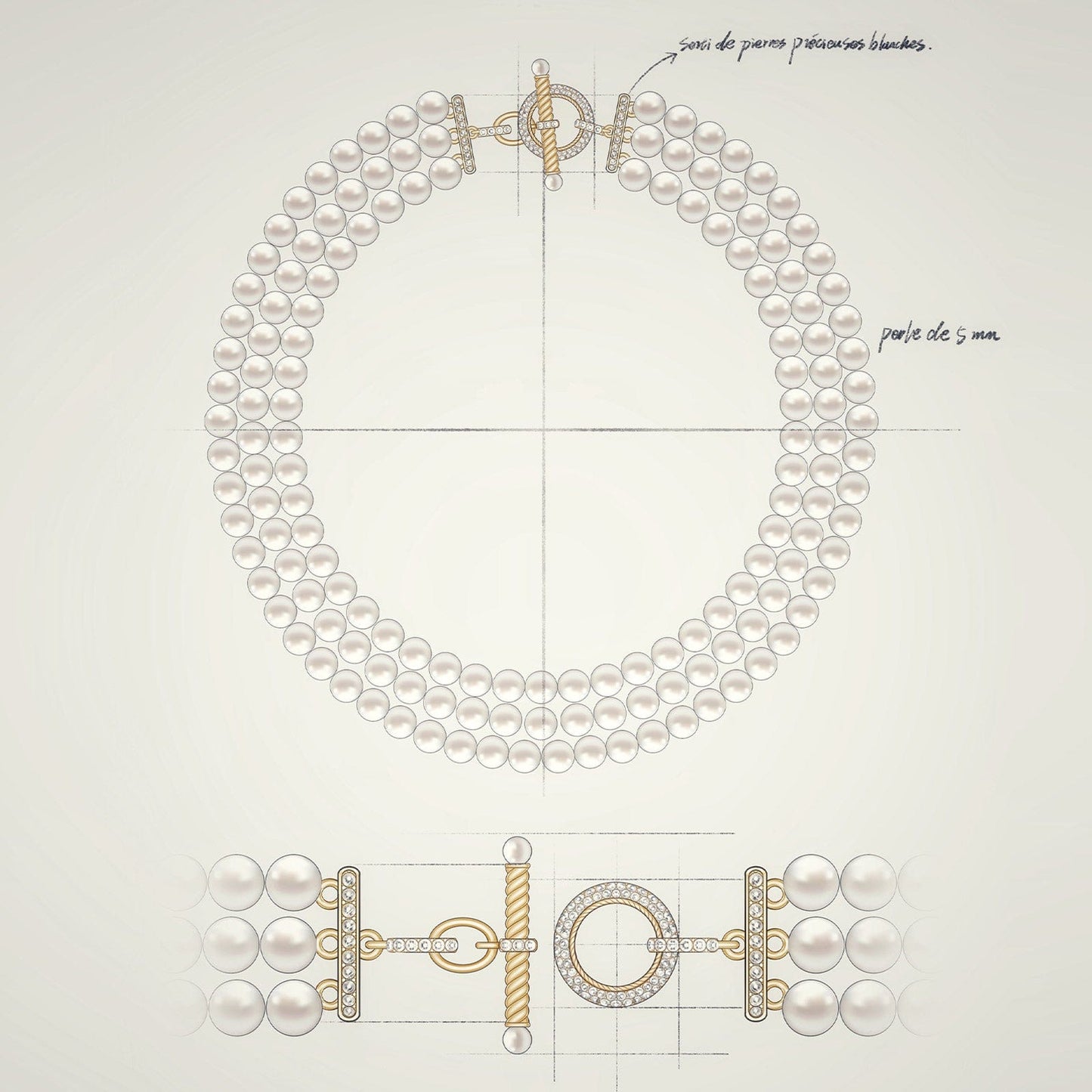 Tarnish-resistant Silver Vintage-Inspired Triple Row Pearl Necklace with Gold-Tone T-Bar Clasp - Created With 4.5mm-6mm Shell Pearls