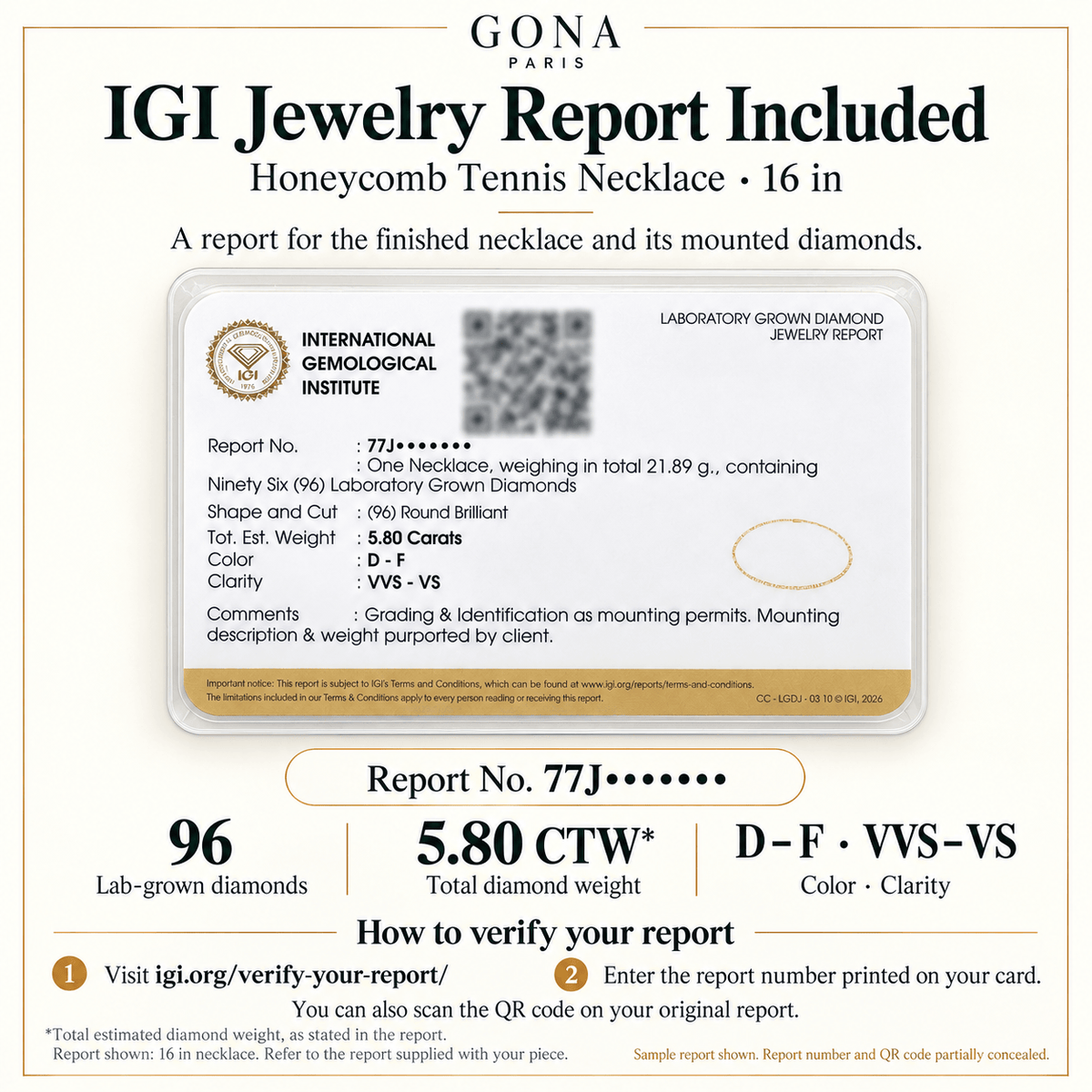 5.8 CTW Lab-Grown Diamond Honeycomb Tennis Necklace In Sterling Silver (S925), 16 in / 40.64 cm (Includes IGI Certification from International Gemological Institute)