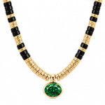 LIMITED RESTOCK· SHIPS FROM JULY 13: Black Onyx & Zambian Emerald Oval-Cut Focal Gemstone Solitaire Pendant Necklace in Tarnish-Resistant Silver with 14K Gold Plating (Comes with Authentic GRC Gemstone Research Center Certification)