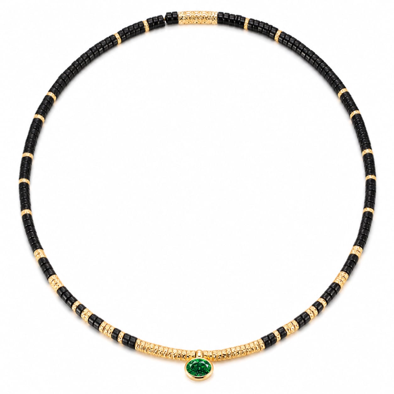 LIMITED RESTOCK· SHIPS FROM JULY 13: Black Onyx & Zambian Emerald Oval-Cut Focal Gemstone Solitaire Pendant Necklace in Tarnish-Resistant Silver with 14K Gold Plating (Comes with Authentic GRC Gemstone Research Center Certification)