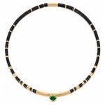 LIMITED RESTOCK· SHIPS FROM JULY 13: Black Onyx & Zambian Emerald Oval-Cut Focal Gemstone Solitaire Pendant Necklace in Tarnish-Resistant Silver with 14K Gold Plating (Comes with Authentic GRC Gemstone Research Center Certification)