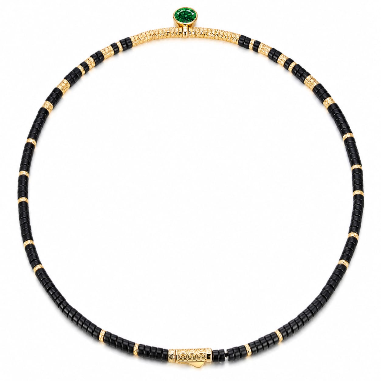 LIMITED RESTOCK· SHIPS FROM JULY 13: Black Onyx & Zambian Emerald Oval-Cut Focal Gemstone Solitaire Pendant Necklace in Tarnish-Resistant Silver with 14K Gold Plating (Comes with Authentic GRC Gemstone Research Center Certification)