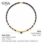 Black Onyx & Zambian Emerald Oval-Cut Focal Gemstone Solitaire Pendant Necklace in Tarnish-Resistant Silver with 14K Gold Plating (Comes with Authentic GRC Gemstone Research Center Certification)
