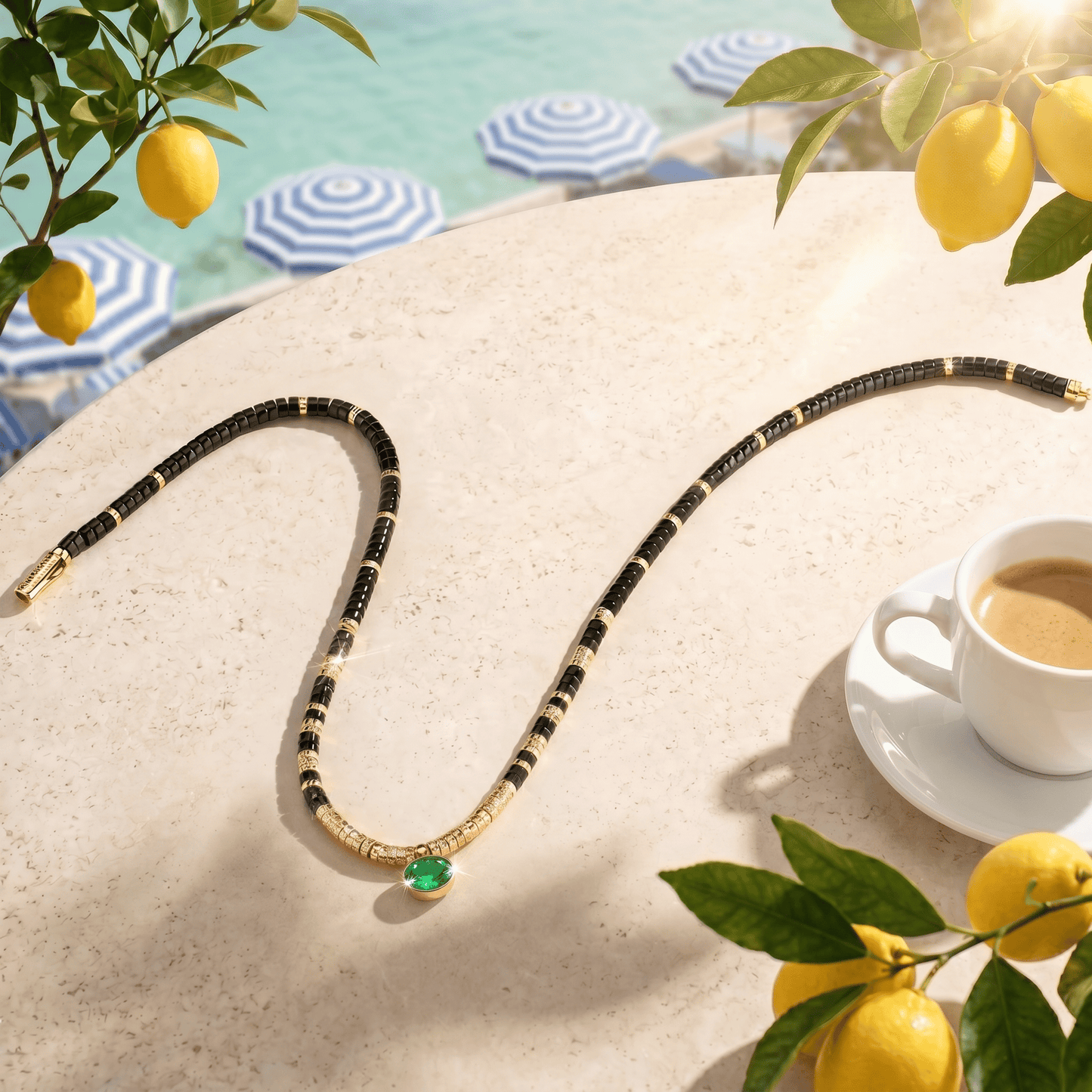 LIMITED RESTOCK· SHIPS FROM JULY 13: Black Onyx & Zambian Emerald Oval-Cut Focal Gemstone Solitaire Pendant Necklace in Tarnish-Resistant Silver with 14K Gold Plating (Comes with Authentic GRC Gemstone Research Center Certification)