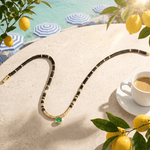 LIMITED RESTOCK· SHIPS FROM JULY 13: Black Onyx & Zambian Emerald Oval-Cut Focal Gemstone Solitaire Pendant Necklace in Tarnish-Resistant Silver with 14K Gold Plating (Comes with Authentic GRC Gemstone Research Center Certification)