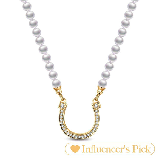 gon- [💥As @mygreatchallenge's Pick] Horseshoe Tarnish-resistant Silver Pearl Necklace In 14K Gold Plated