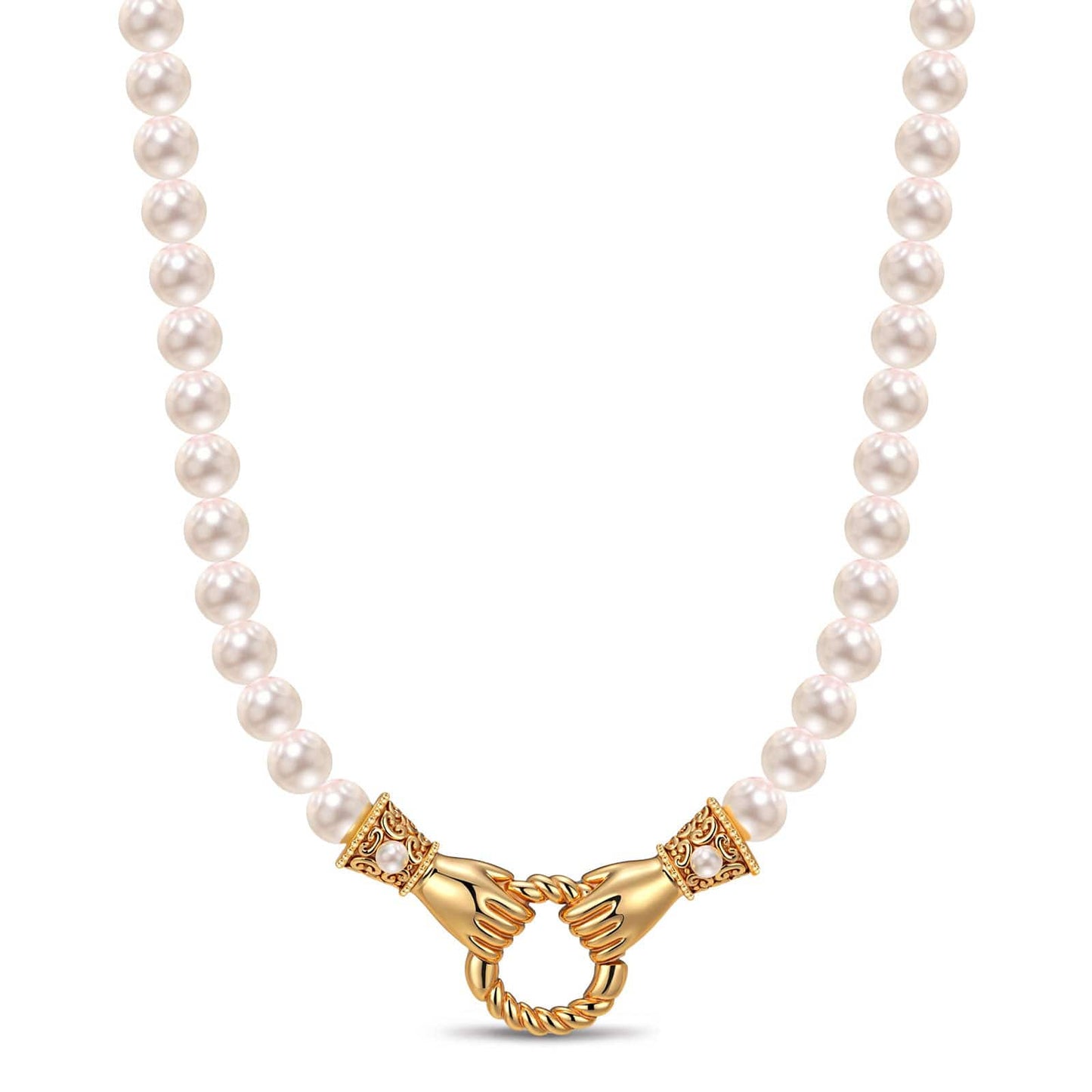 Hand In Hand Tarnish-resistant Silver Pearl Necklace In 14K Gold Plated