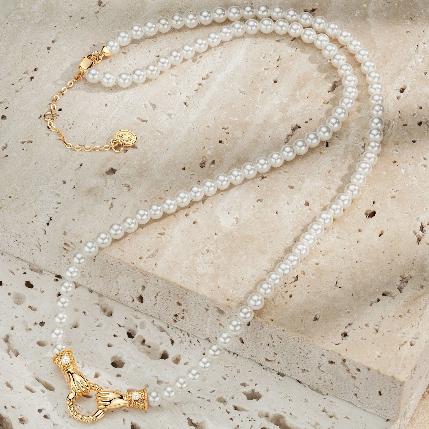 Hand In Hand Tarnish-resistant Silver Pearl Necklace In 14K Gold Plated