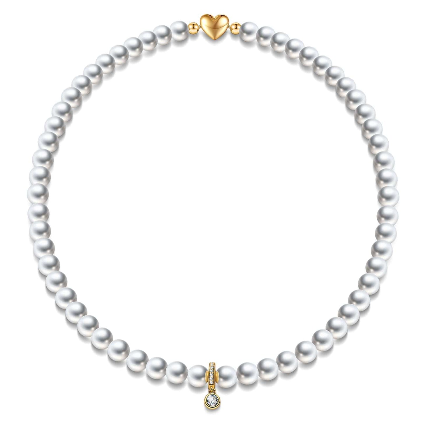 Golden Heart Tarnish-resistant Silver 8mm Pearl Necklace In 14K Gold Plated