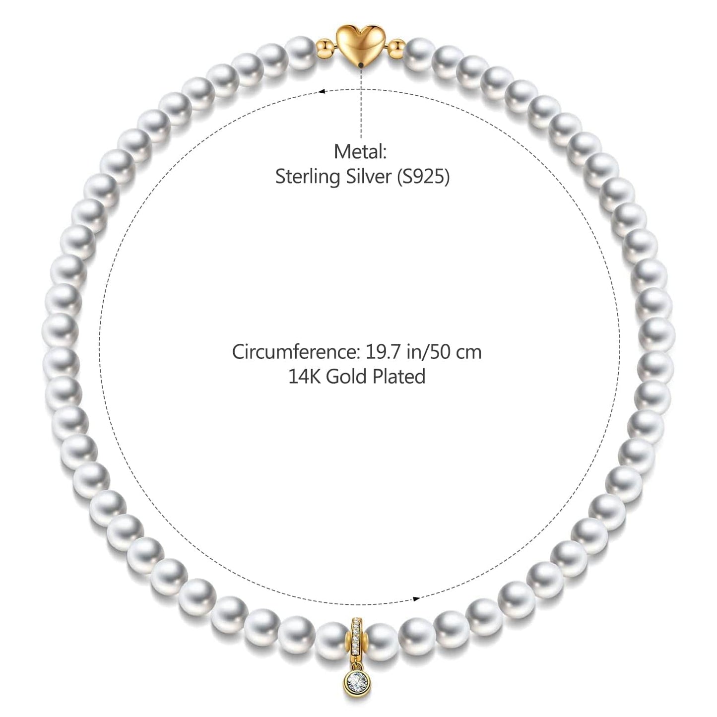 Golden Heart Tarnish-resistant Silver 8mm Pearl Necklace In 14K Gold Plated