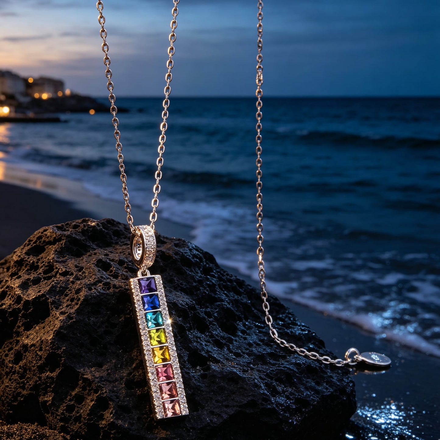 Sterling Silver Kaleidoscope Dream Charm Necklace In White Gold Plated - Handcrafted with Swarovski® Crystals