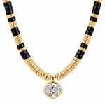Black Onyx & Moissanite Oval-Cut Focal Gemstone Solitaire Pendant Necklace in Tarnish-Resistant Silver with 14K Gold Plating (Comes with Authentic GRA Gemological Research Association Certification)
