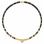 Black Onyx & Moissanite Oval-Cut Focal Gemstone Solitaire Pendant Necklace in Tarnish-Resistant Silver with 14K Gold Plating (Comes with Authentic GRA Gemological Research Association Certification)