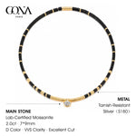 Black Onyx & Moissanite Oval-Cut Focal Gemstone Solitaire Pendant Necklace in Tarnish-Resistant Silver with 14K Gold Plating (Comes with Authentic GRA Gemological Research Association Certification)