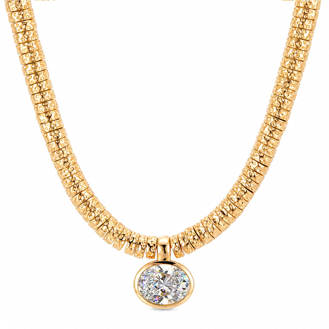 Solitaire Moissanite Oval-Cut Focal Gemstone Pendant Necklace in Tarnish-Resistant Silver with 14K Gold Plating (Comes with Authentic GRA Gemological Research Association Certification)