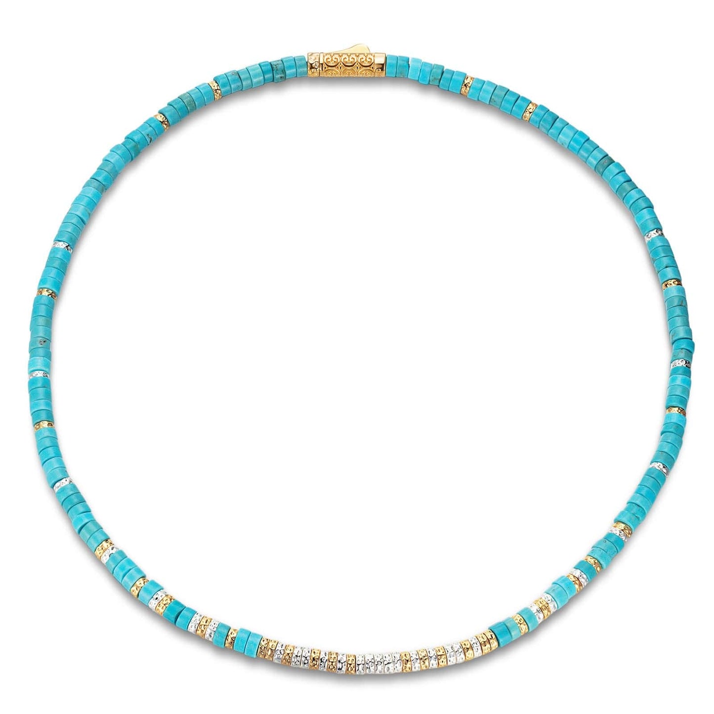 Boundless Loops Handcrafted Necklace in Natural Turquoise, crafted in Tarnish-Resistant Silver with Bi-Color Galaxy Gold Plating