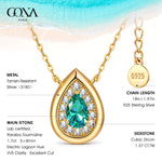 Sterling Silver Teardrop Necklace with Green Paraiba Tourmaline In 14K Gold Plated (Includes GRC Certification from Gemstone Research Center)