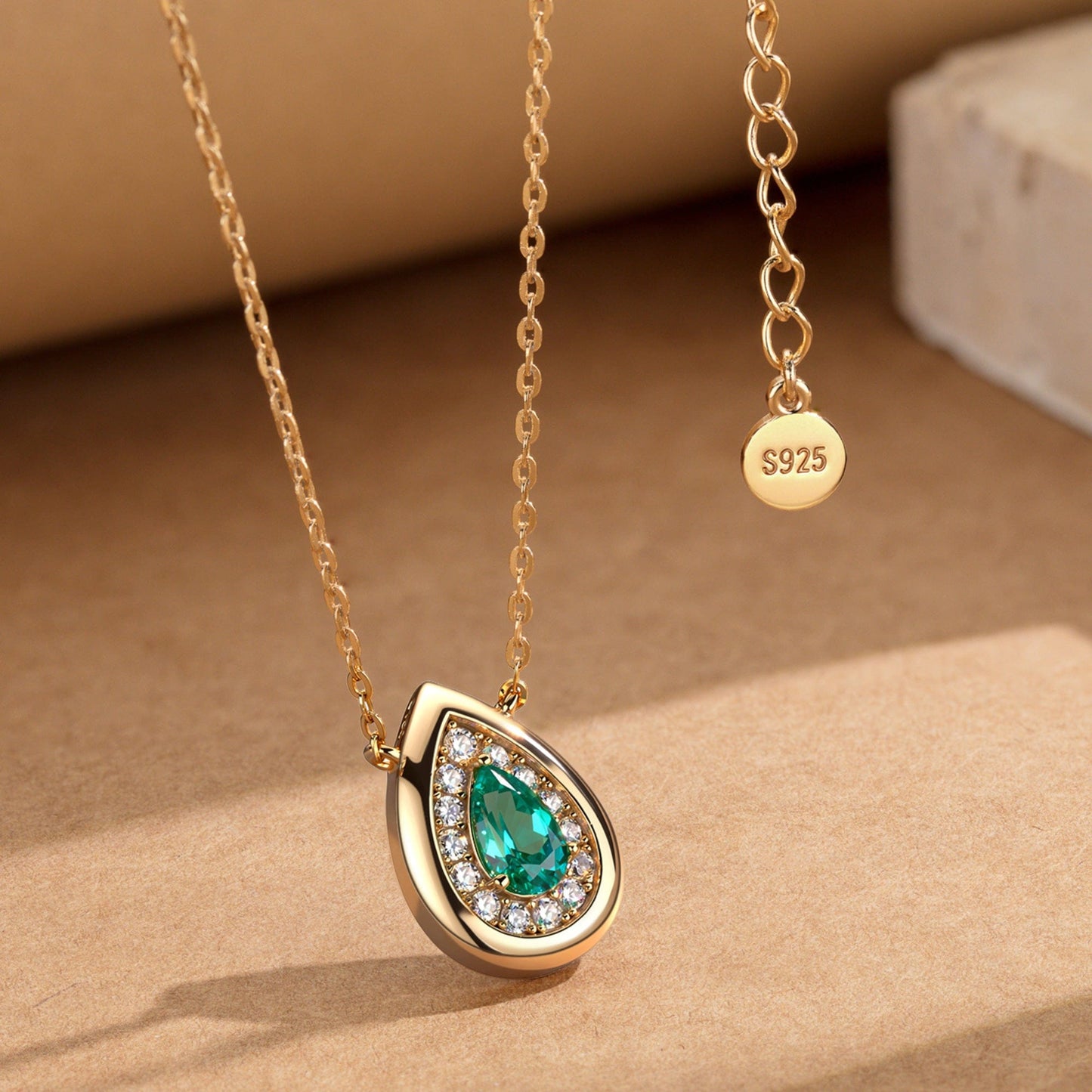 Sterling Silver Teardrop Necklace with Green Paraiba Tourmaline In 14K Gold Plated (Includes GRC Certification from Gemstone Research Center)