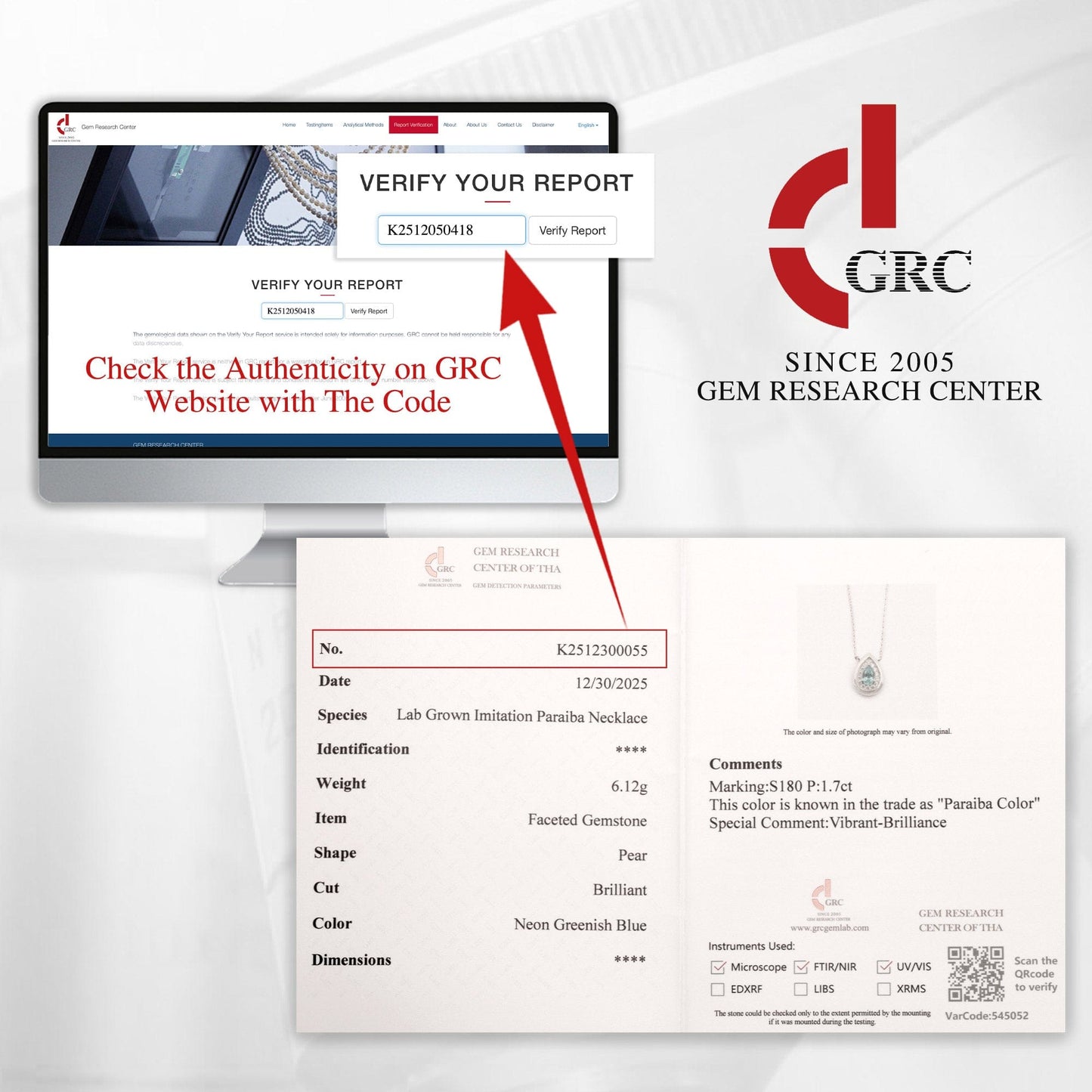 Sterling Silver Teardrop Necklace with Green Paraiba Tourmaline In 14K Gold Plated (Includes GRC Certification from Gemstone Research Center)