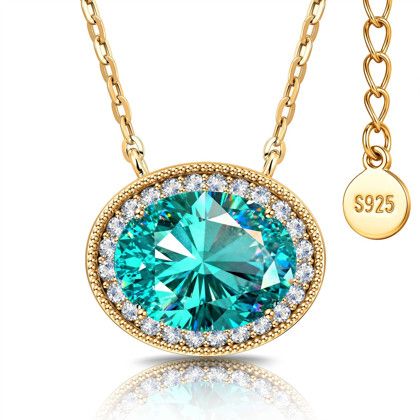 Sterling Silver 3.5 CT Paraiba Neon Greenish Blue Oval Pendant Necklace With 14K Gold Plating (Includes GRC Certification From Gemstone Research Center)
