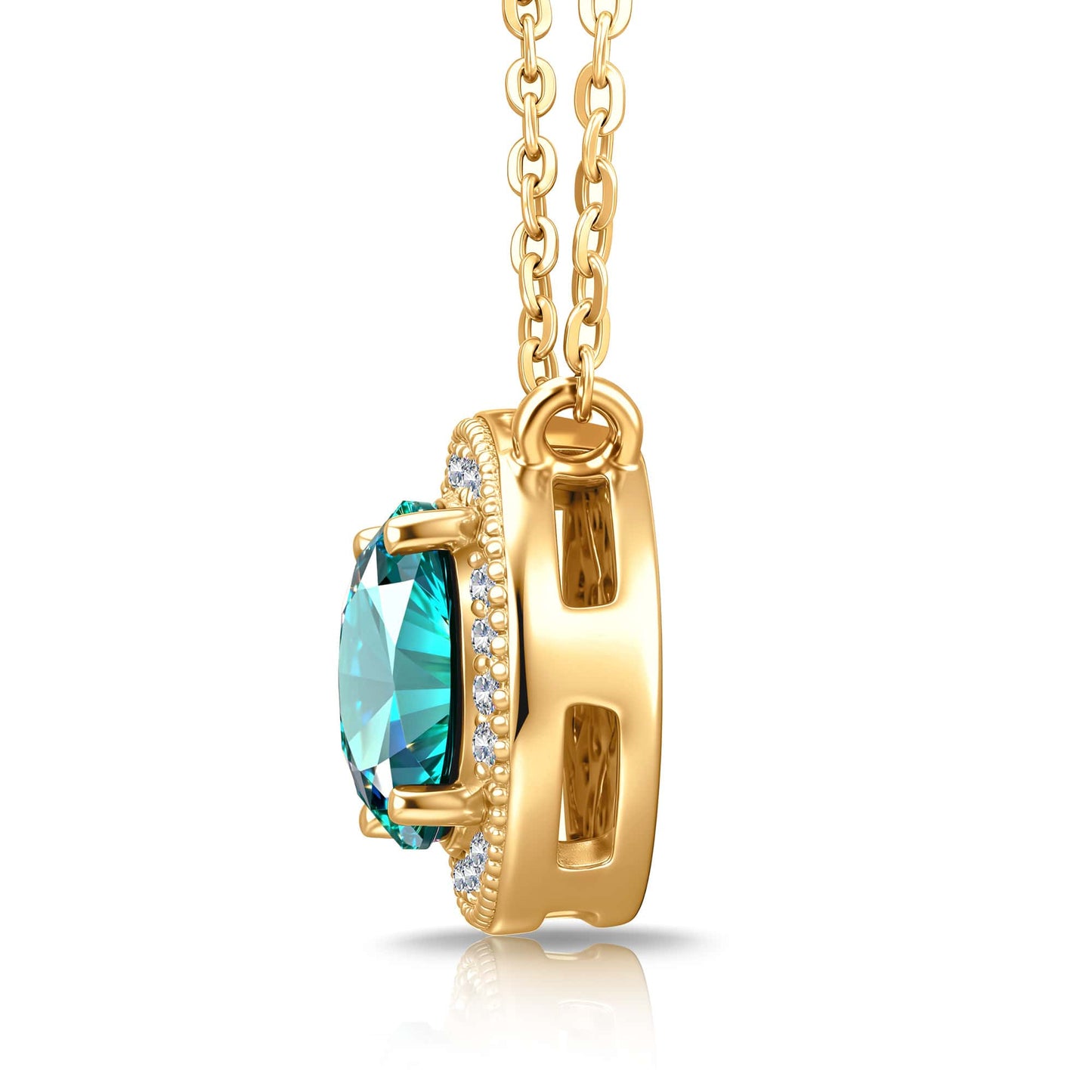 Sterling Silver 3.5 CT Paraiba Neon Greenish Blue Oval Pendant Necklace With 14K Gold Plating (Includes GRC Certification From Gemstone Research Center)