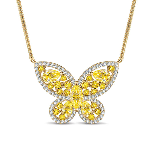 gon- Sterling Silver Brilliant Butterfly Pendant Necklace In 14K Gold Plated