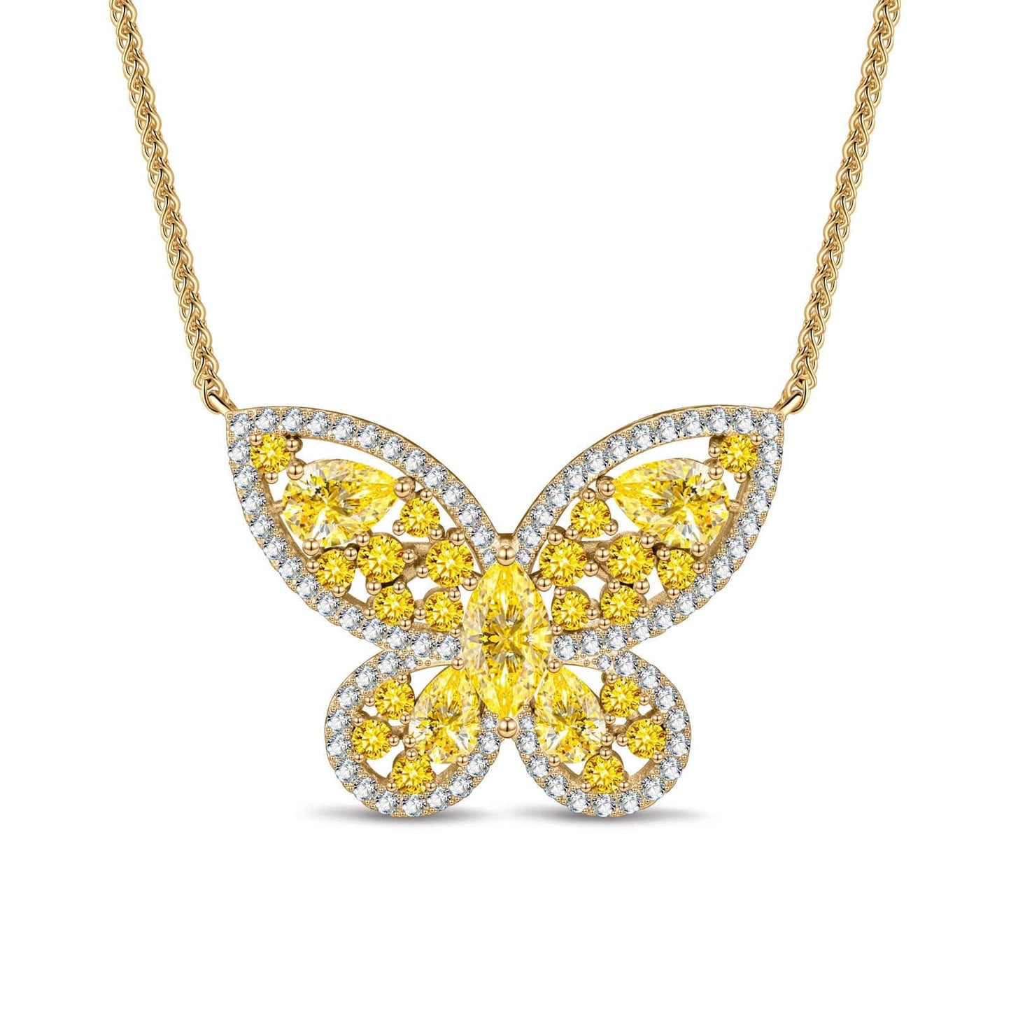 Sterling Silver Brilliant Butterfly Pendant Necklace In 14K Gold Plated
