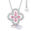 Sterling Silver Fleur Quadrifoglio Gem Pendant Necklace In White Gold Plated