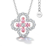 Sterling Silver Fleur Quadrifoglio Gem Pendant Necklace In White Gold Plated