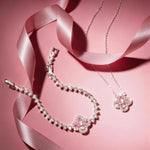Sterling Silver Fleur Quadrifoglio Gem Pendant Necklace In White Gold Plated