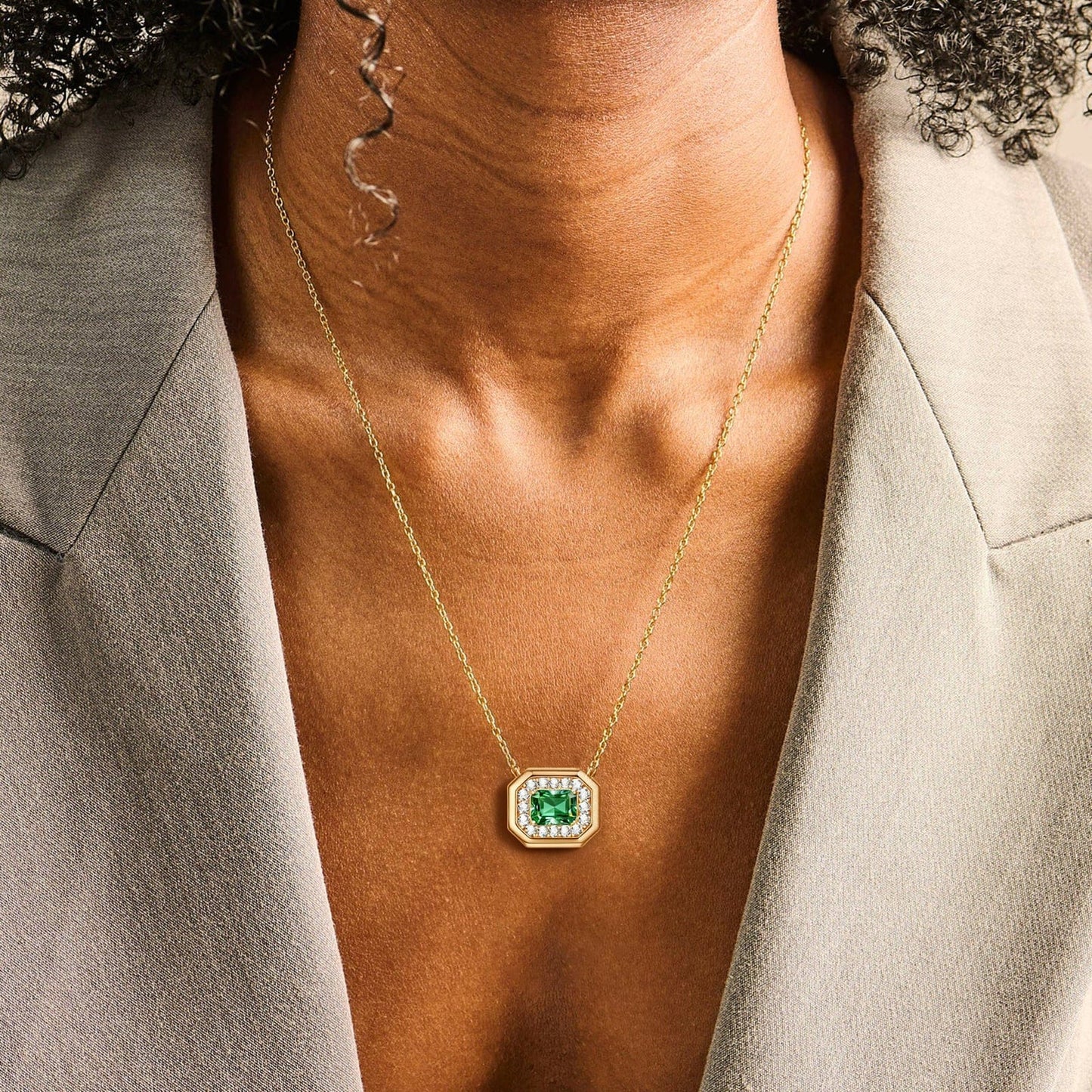 Sterling Silver Emerald Pendant Necklace In 14K Gold Plated (Includes GRC Certification from Gemstone Research Center)