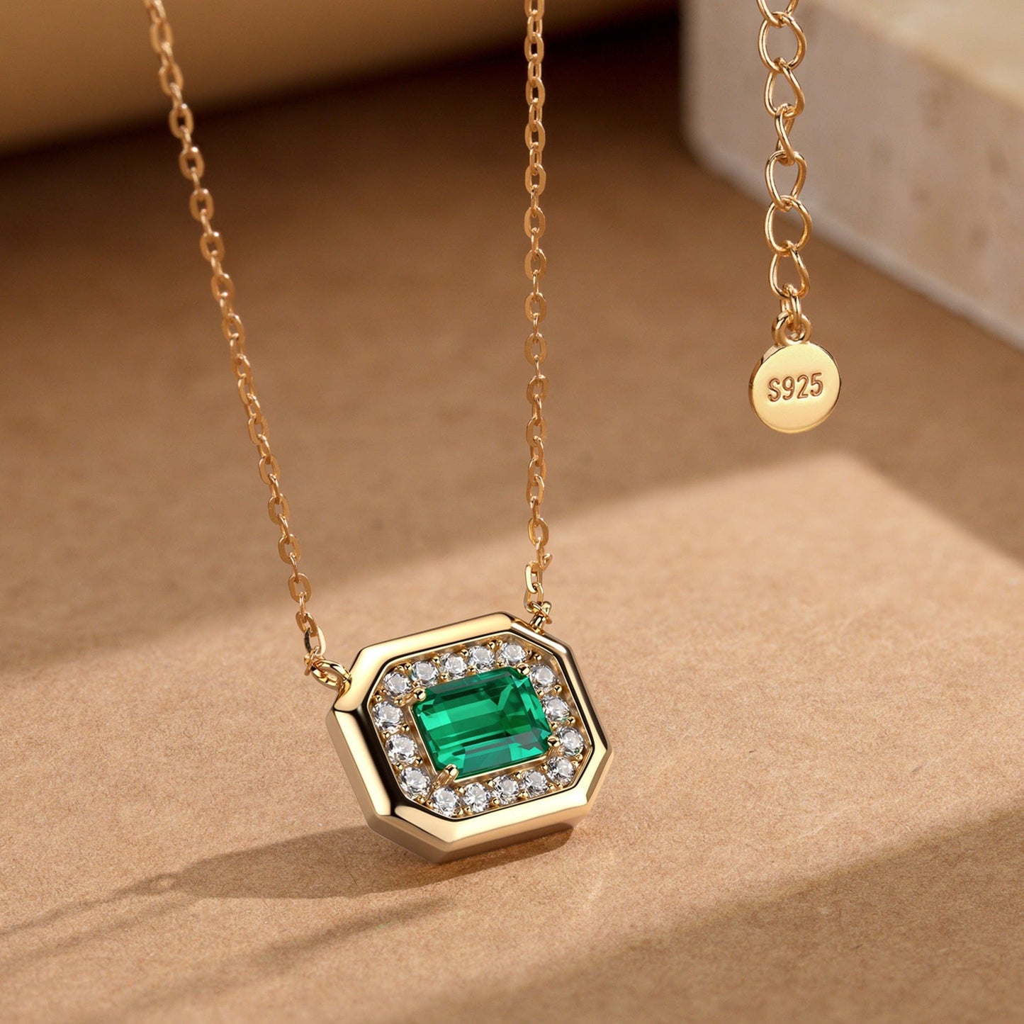 Sterling Silver Emerald Pendant Necklace In 14K Gold Plated (Includes GRC Certification from Gemstone Research Center)
