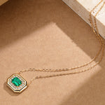 Sterling Silver Emerald Pendant Necklace In 14K Gold Plated (Includes GRC Certification from Gemstone Research Center)