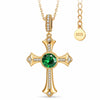 Sterling Silver Cross Necklace with Emerald In 14K Gold Plated (Includes GRC Certification from Gemstone Research Center)