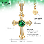 Sterling Silver Cross Necklace with Emerald In 14K Gold Plated (Includes GRC Certification from Gemstone Research Center)