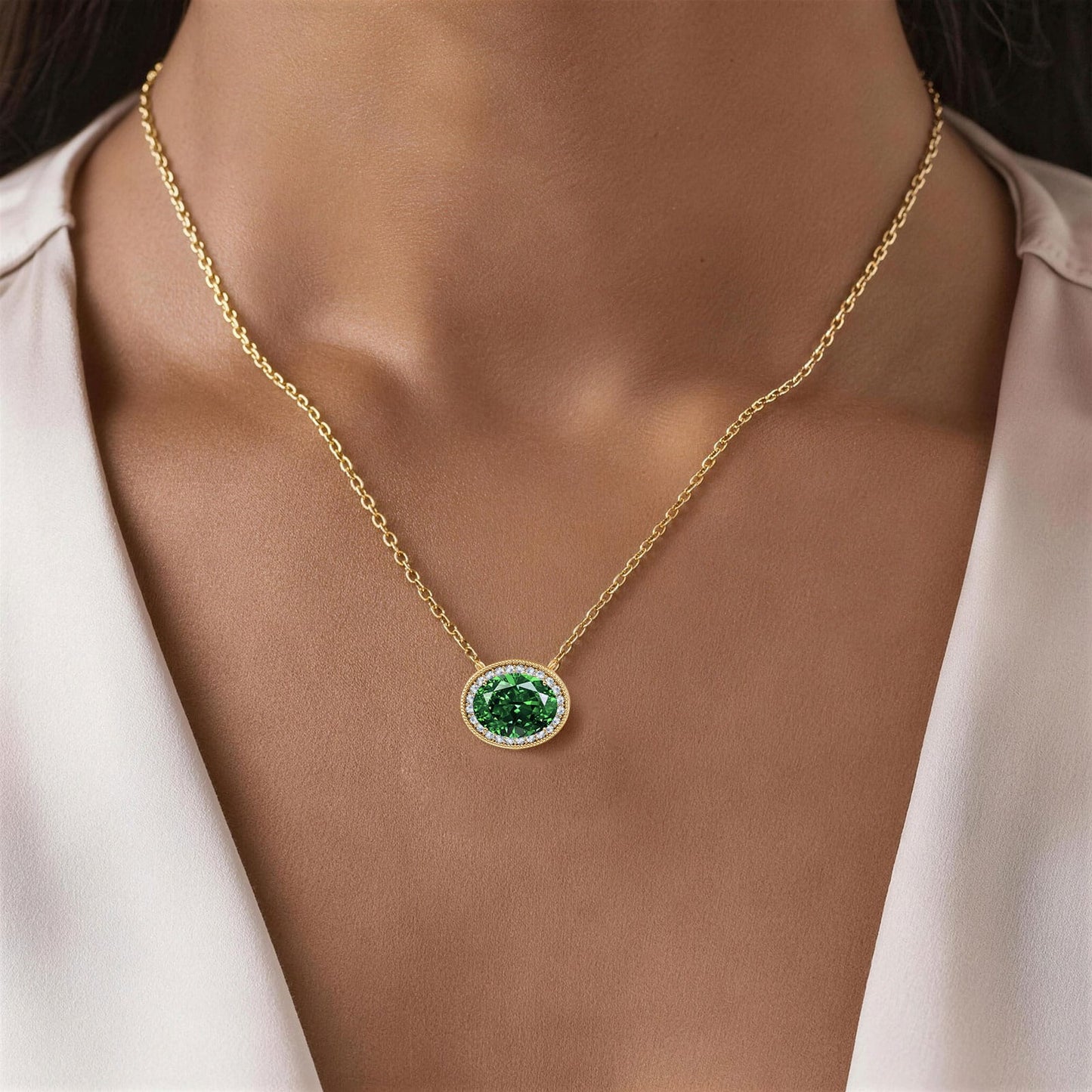 Sterling Silver 2.0 CT Zambian Emerald Oval Pendant Necklace With 14K Gold Plating (Includes GRC Certification From Gemstone Research Center)