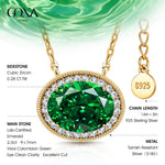 Sterling Silver 2.0 CT Zambian Emerald Oval Pendant Necklace With 14K Gold Plating (Includes GRC Certification From Gemstone Research Center)